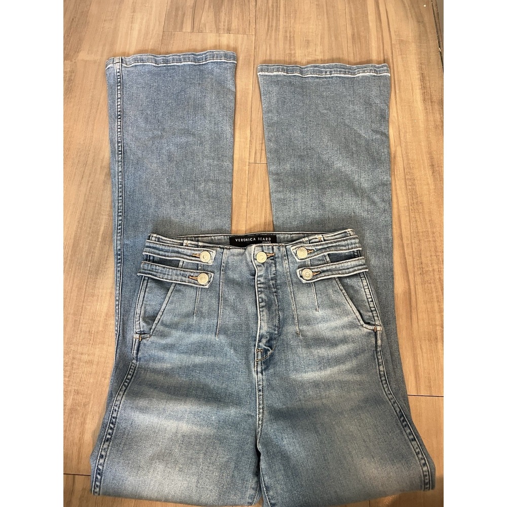 Veronica Beard Beverly Skinny High Rise Flare Jeans Lakeshore Blue Sailor  26
